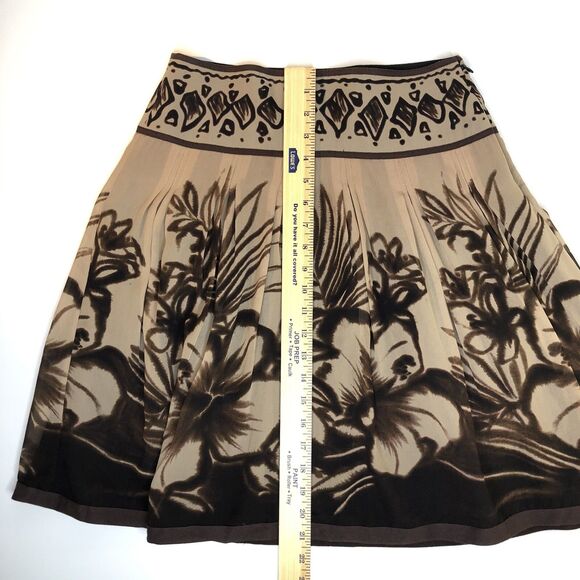 Y2K THE LIMITED Silk Chiffon Skirt Brown Floral Lined Flared Flowy Pleated Sz 0 - Picture 9 of 9